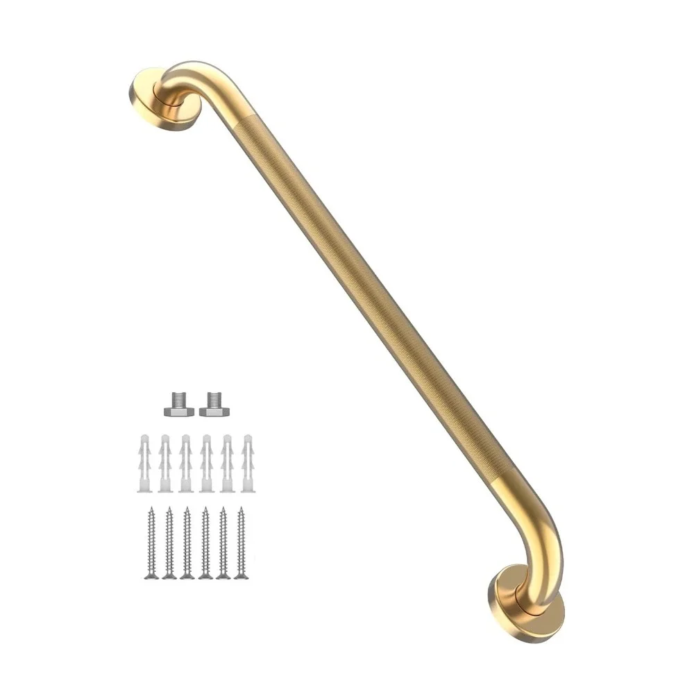 32 Inch Gold Knurled Anti Slip Bathroom Grab Bar Stainless Steel 500lb Capacity